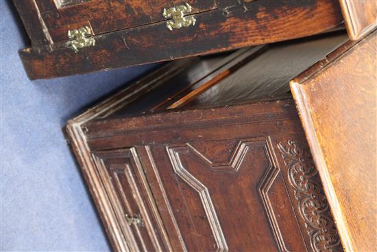 A 17th century oak mule chest, W.3ft 4in. D.1ft 9in. H.2ft 5in.